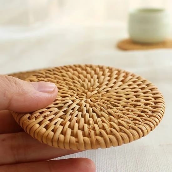 Liying 6pcs Handmade Natural Rattan Coasters for Drinks Wicker Boho Coasters Woven Coasters for Drinks Heat Resistant Reusable Sauce kitchen