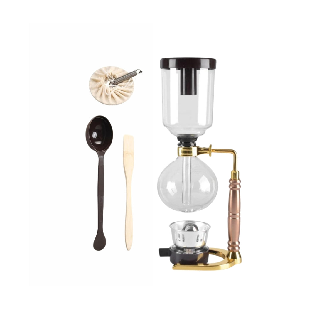 Liying 3cup Tabletop Syphon Coffee Maker with Alcohol Burner Plastic Coffee Powder Spoon Filter Cloth and Wooden Stirrer Black Coffee maker