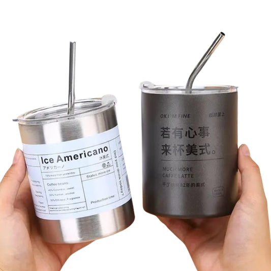 Liying 375ml Stainless Steel Coffee Tumbler with Straw and Lid Sealed Carry on Glass Iced Coffee Cup Leak Proof Tumbler Cup Reusable Smoothie Mugs for Cold and Hot Drinks Coffee Tea Silver Drinkware