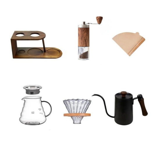 Liying V 60 Pour Over Coffee Maker Set Coffee Kettle Glass Server Glass Dripper Manual Ceramic Grinder Filter Paper with Stand for Traveling Camping Outdoor Activities Coffee maker