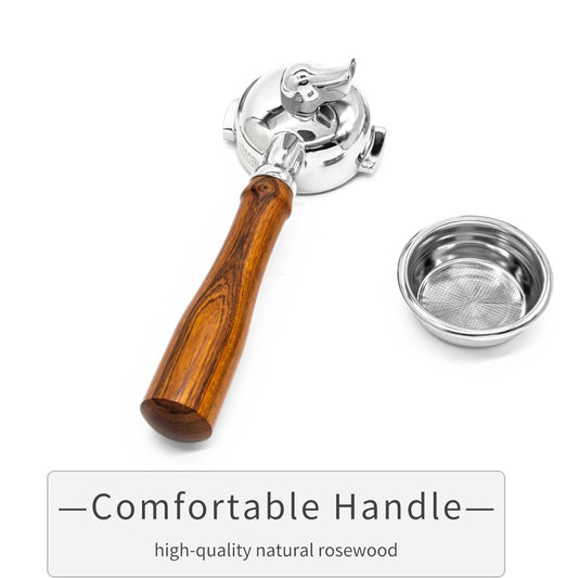 Liying 58mm Wooden Handle Portafilter with Single Spouts Authentic Italian Portafilter with 2 Ears for Barista Series and Coffee Espresso Machine accessories