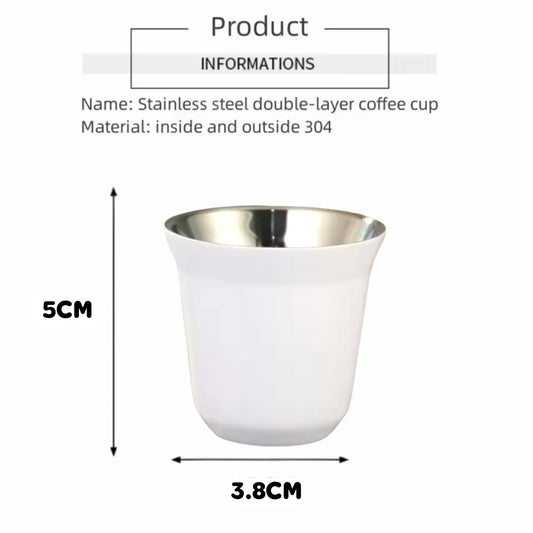 Liying Stainless Steel Espresso Cup Double Wall Insulated Coffee Mug 80ml Metal Cup for Milk Tea Cups Office Water Mugs White Cups