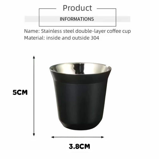 Liying Stainless Steel Espresso Cup Double Wall Insulated Coffee Mug 80ml Metal Cup for Milk Tea Cups Office Water Mugs Black Cups