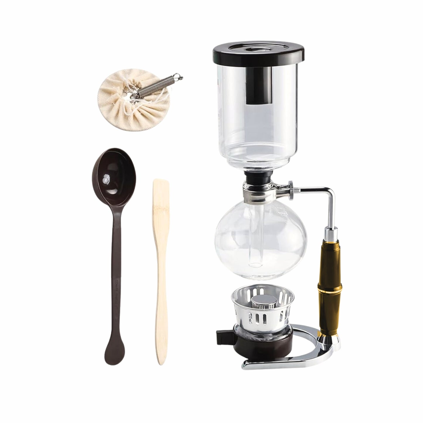 Liying 5cup Tabletop Syphon Coffee Maker with Alcohol Burner Plastic Coffee Powder Spoon Filter Cloth and Wooden Stirrer Wooden Handle Coffee maker
