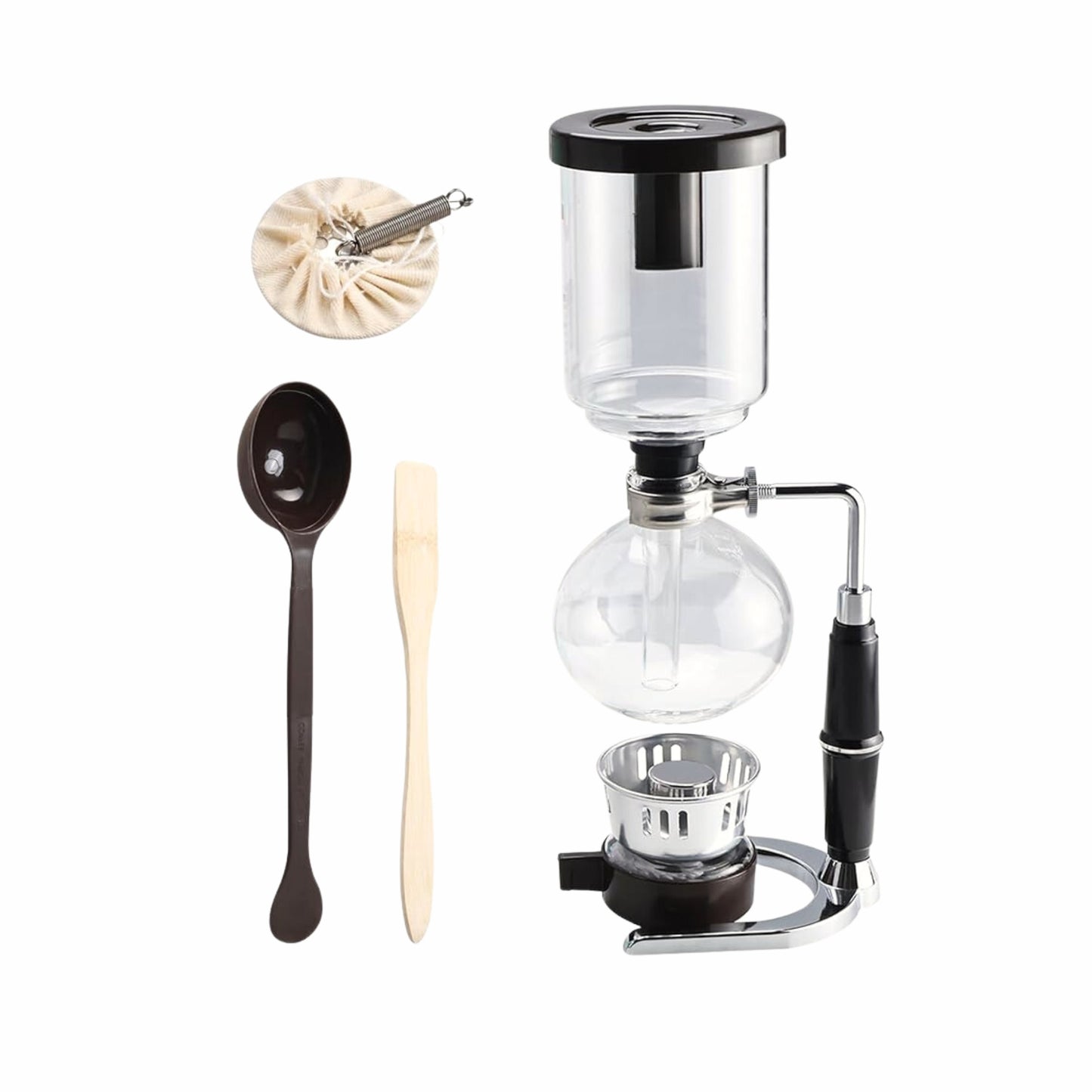 Liying 3cup Tabletop Syphon Coffee Maker with Alcohol Burner Plastic Coffee Powder Spoon Filter Cloth and Wooden Stirrer Black Coffee maker