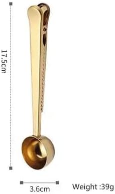 Liying Coffee Scoop Clip Stainless Steel Tablespoon Coffee Spoon With long handle Multifunction Sealing Bag Clip For Tea, Coffee, Protein Powder, Instant Drinks (Gold)
