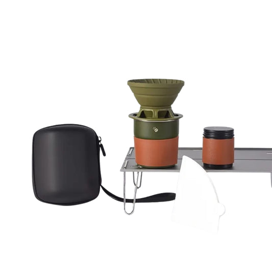 Liying Portable Hand Brew Coffee Set with Stainless Steel Cup Silicone Filter Holder Coffee Storage Jar and pouch for Travelling Camping Outdoor Green Coffee maker