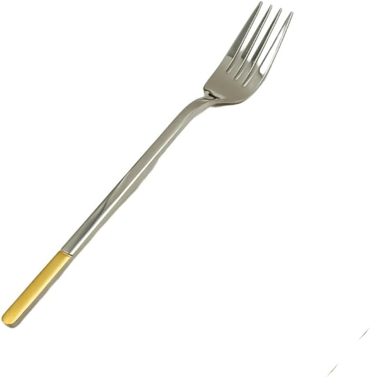 Liying 6Pcs Gold Topper Design Stainless Steel Dinner Fork Set 21cm x 2.5cm, Modern Silver Big Fork for Home, Kitchen, Restaurant, Fine Edge & Mirror Polished, Dishwasher Safe