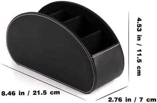 Remote Control Holder, 5 Compartments, PU Leather, Desktop Organiser, Black