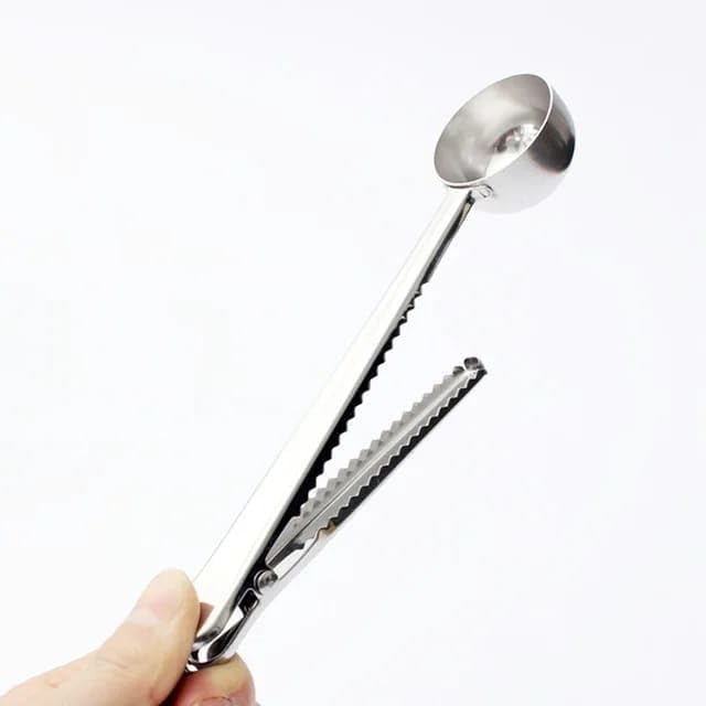 Liying Coffee Scoop Clip Stainless Steel Tablespoon Coffee Spoon With long handle Multifunction Sealing Bag Clip For Tea, Coffee, Protein Powder, Instant Drinks (Silver)
