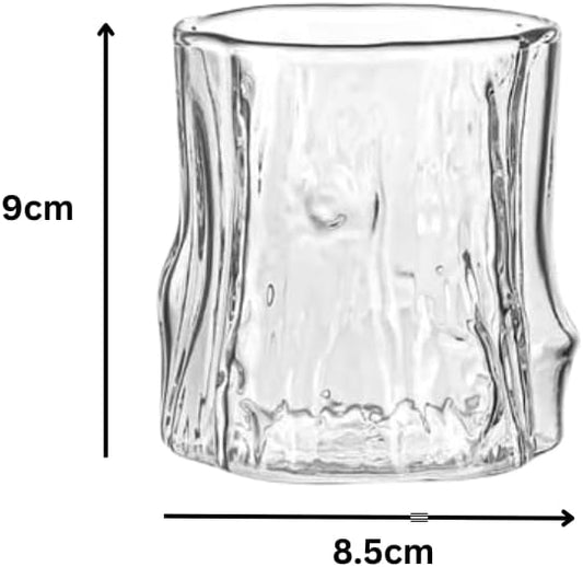 Liying 3Pcs Stump Design Coffee Cup, 275ml Glass Cup, Large Wide Mouth Clear Glass Tea Cup Aesthetic Stripe Glassware for Coffee, Tea, Dessert, Beverage