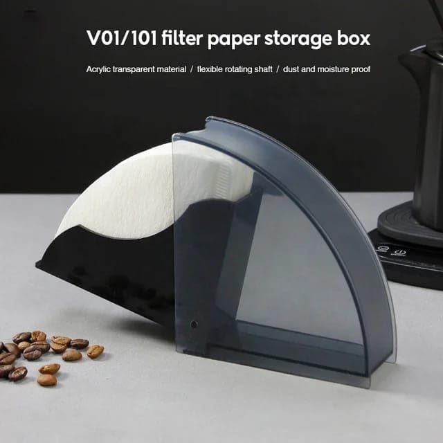 Coffee Filter Holder with Dustproof Cover, 50 Filters Capacity, for V60 and Cone Filters