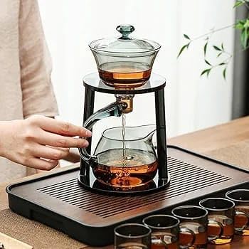 Liying Kungfu Glass Tea Set Magnetic Water Diversion Rotating Cover Bowl Semi-Automatic Glass Teapot Suit (6 tea cups) #1