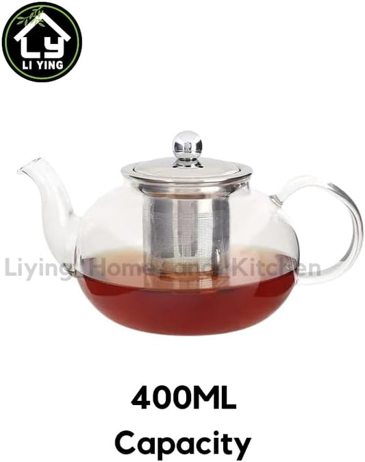 Liying 400ML Pyrex Glass Teapot with Stainless Steel Infuser Lid Stovetop Tea Pot Blooming and Loose Leaf Hand Crafted Kettle for Home Tea Party #1