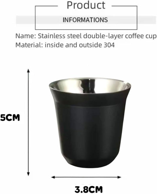 Liying Stainless Steel Espresso Cup Double Wall Insulated Coffee Mug 80ml Metal Cup for Milk, Tea Cups, Office Water Mugs (Black)