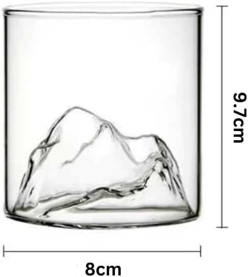 Liying 3Pcs Mountain Design Coffee Mug, 300ml Glass Cup, Large Wide Mouth Clear Glass Tea Cup Aesthetic Stripe Glassware for Coffe, Tea, Dessert, Beverage
