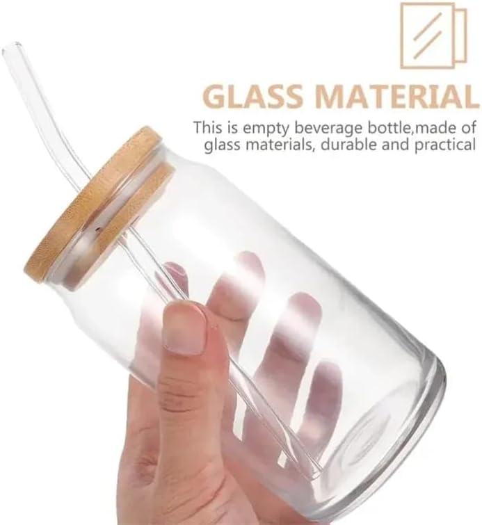 Liying 1Pcs Glass Cups with Bamboo Lids and Glass Straw 400ML Shaped Cups, Beer Mug, Cute Tumbler Cup, Ideal for Iced Coffee, Cocktail