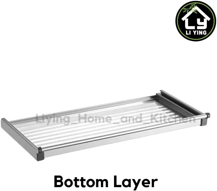 Liying 3-tier Dish Rack with Cup Holder, Dish Drainer with Automatic Drainage, Drainboard and Aluminum Utensil Holder Large Capacity