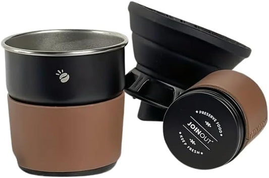 Liying Portable Hand Brew Coffee Set Include a Stainless Steel Cup, Silicone Filter Holder, Coffee Storage Jar and Pouch with 20Pcs of filter paper for Travelling, Camping, Outdoor (Black)