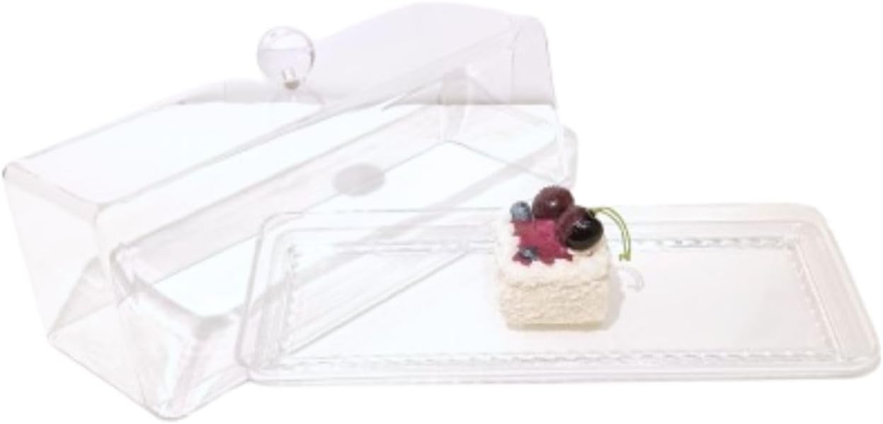 Liying Rectangular Cake Tray With Acrylic Display Cover Lid, Cake Plate Dish, Dessert Holder Tray, Cake Stand, Grain Rectangle Cake Platter, Pastry Base