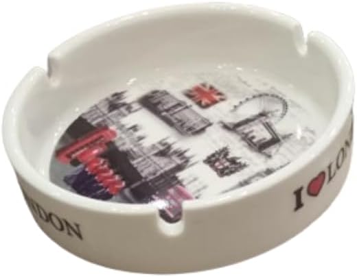 Liying London Iconic Location Designed Ceramic Glass Ashtray for Home Office Outdoor Decorative, Clear Tabletop Ashtray for Cigarettes (10cmx11cmx3cm)