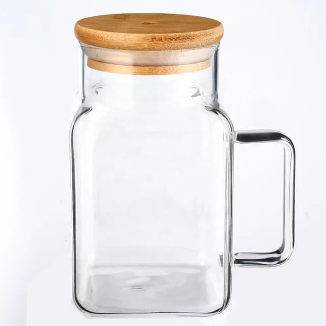 Liying 500ml Mug with Bamboo Lid and Glass Straw Set of 1 with Wide Mouth Reusable Drinking Glasses,Boba Cup, Smoothie Tumbler, Iced Coffee Cup, Travel Mug