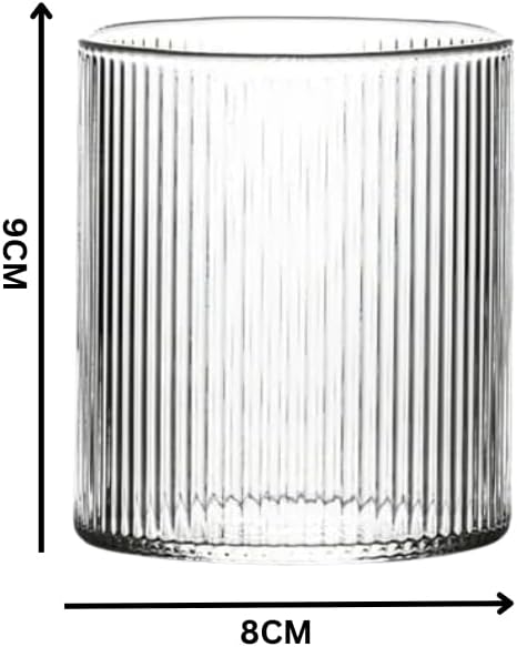 Liying 3Pcs Vintage Coffee Mug 300ml Glass Cup Large Wide Mouth Clear Glass Tea Cup Aesthetic Stripe Glassware for Coffe, Tea, Dessert Beverage