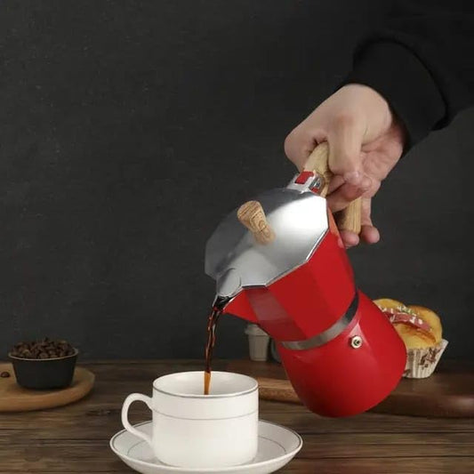 Liying Stovetop Espresso Maker Moka Pot (3cup), Leak-Proof, Perfect for Authentic Cuban & Italian Style Espresso (RED)