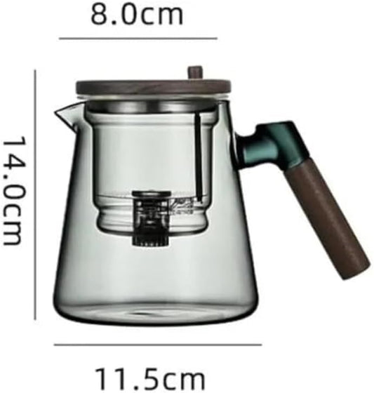 Liying 675ML Glass Teapot with direct strain Infuser and Lid, Stovetop Tea Pot Blooming and Loose Leaf Hand Crafted Kettle for Home, Tea Party, kitchen (Black)