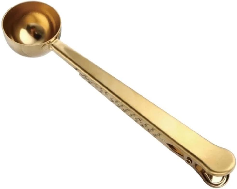 Liying Coffee Scoop Clip Stainless Steel Tablespoon Coffee Spoon With long handle Multifunction Sealing Bag Clip For Tea, Coffee, Protein Powder, Instant Drinks (Gold)