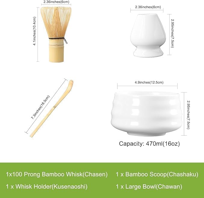 Liying Japanese MatchaSet Includes Matcha Bowl with Spout, Matcha Whisk Holder (chasen), Bamboo Matcha Whisk and Bamboo Scoop (Blue)