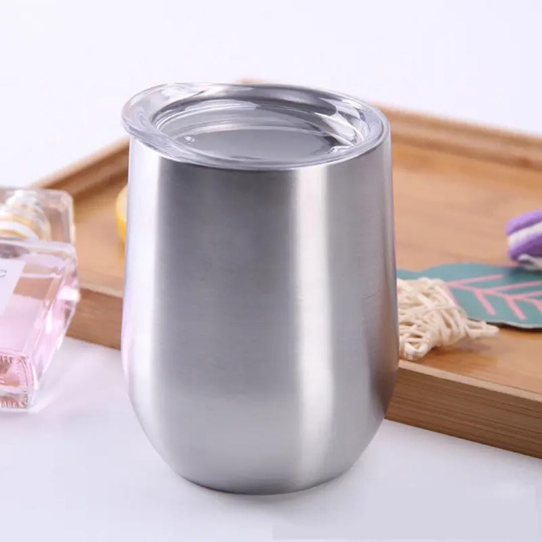 Liying 350ml Insulated Wine Tumbler with Lid Double Wall Vacuum Stainless Steel Wine Glass Coffee Mug Insulated Tumbler Cup for Champaign, Cocktail, Beer (Silver)