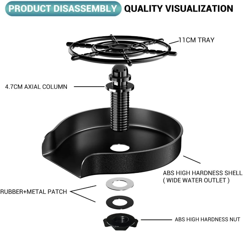 Liying Glass Rinser For Kitchen Sink - Plastic base, Faucet Cup Rinser Cleaner Kitchen Sink Bottle Washer For Bar, Matte Black, Grey