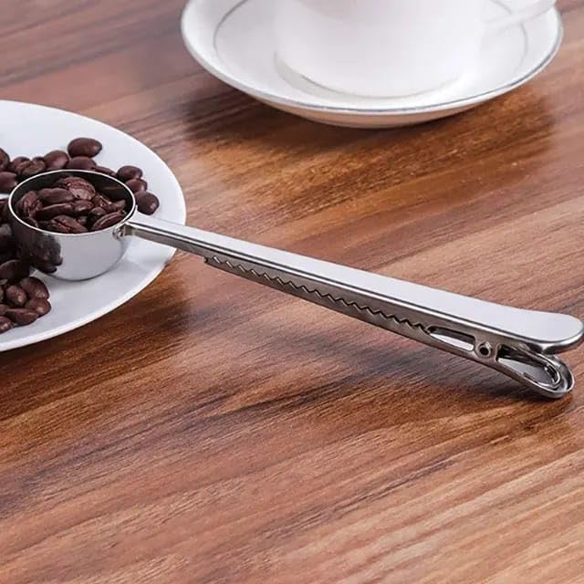 Liying Coffee Scoop Clip Stainless Steel Tablespoon Coffee Spoon With long handle Multifunction Sealing Bag Clip For Tea, Coffee, Protein Powder, Instant Drinks (Silver)