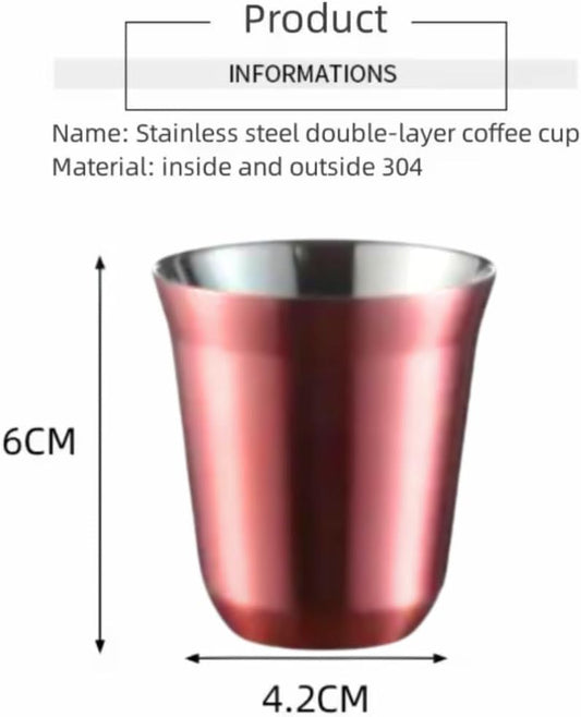 Liying Stainless Steel Espresso Cup Double Wall Insulated Coffee Mug 160ml Metal Cup for Milk, Tea Cups, Office Water Mugs (Rose Gold)