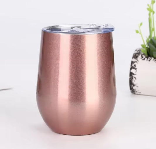 Liying 350ml Insulated Wine Tumbler with Lid Double Wall Vacuum Stainless Steel Wine Glass Coffee Mug Insulated Tumbler Cup for Champaign, Cocktail, Beer (Copper)