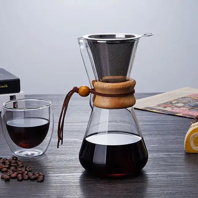 Liying 600ml Pour Over Coffee Maker 8 Cup Classic Series Coffee Dripper Brewer Glass Coffee Carafe High Heat Resistant