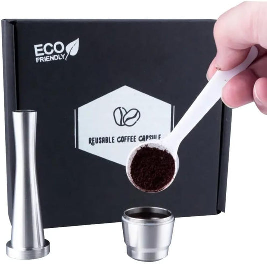 Liying Stainless Steel Coffee Capsules Reusable Filter Reusable Coffee Capsule Set - Includes Individual Capsules, Powder Press Hammer, Spoon Brush Ideal for home and cafe use.
