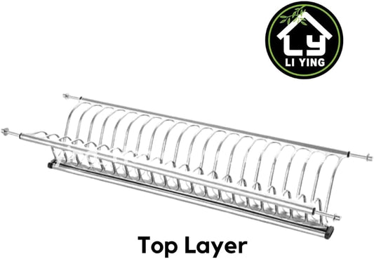 Liying 3-tier Dish Rack with Cup Holder, Dish Drainer with Automatic Drainage, Drainboard and Aluminum Utensil Holder Large Capacity