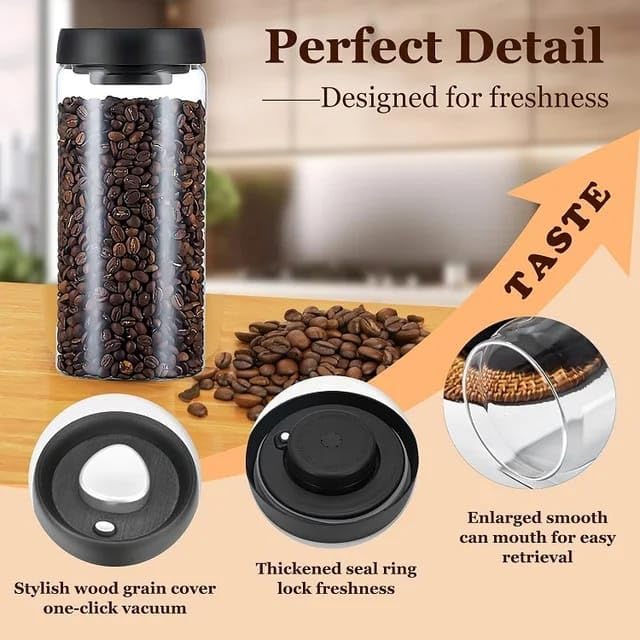 Liying Airtight Food Storage Large Containers, Vacuum, 500ml, Coffee Beans Canister, Suitable for Tea, Flour, Spices, Rice, Dry Goods, Home Kitchen