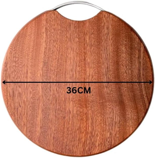 Round Wood Cutting Board, 36cm Diameter, One Piece, No Glue, Non-Toxic, Thick Hardwood