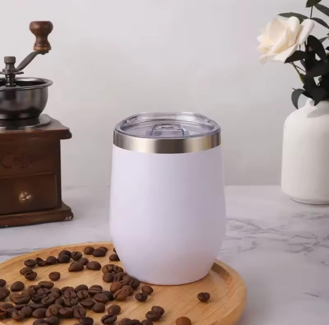 Liying 350ml Insulated Wine Tumbler with Lid Double Wall Vacuum Stainless Steel cup with straw, Coffee Mug Insulated Tumbler Cup for Champaign, Cocktail, Beer (White)