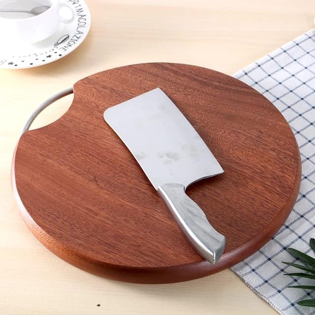 Round Wood Cutting Board, 36cm Diameter, One Piece, No Glue, Non-Toxic, Thick Hardwood