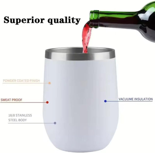 Liying 350ml Insulated Wine Tumbler with Lid Double Wall Vacuum Stainless Steel cup with straw, Coffee Mug Insulated Tumbler Cup for Champaign, Cocktail, Beer (White)