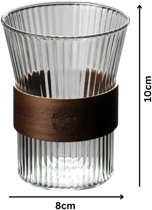 Liying 3Pcs Vintage Coffee Mug, 275ml Glass Cup, Large Wide Mouth Clear Glass Tea Cup Aesthetic Stripe Glassware for Coffee, Tea, beverage