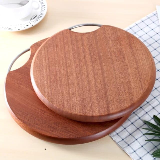 Round Wood Cutting Board, 36cm Diameter, One Piece, No Glue, Non-Toxic, Thick Hardwood