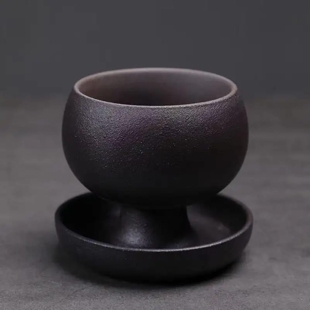 Liying Vintage Shine Ceramic Coffee Cup 100ml, Handmade Art design cup for coffee, Cappuccino, Tea (Black)