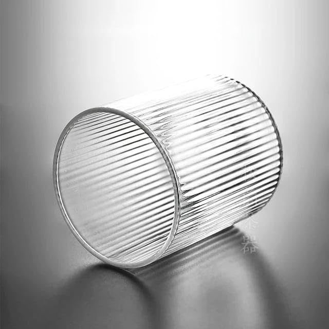 Liying 3Pcs Vintage Coffee Mug 300ml Glass Cup Large Wide Mouth Clear Glass Tea Cup Aesthetic Stripe Glassware for Coffe, Tea, Dessert Beverage