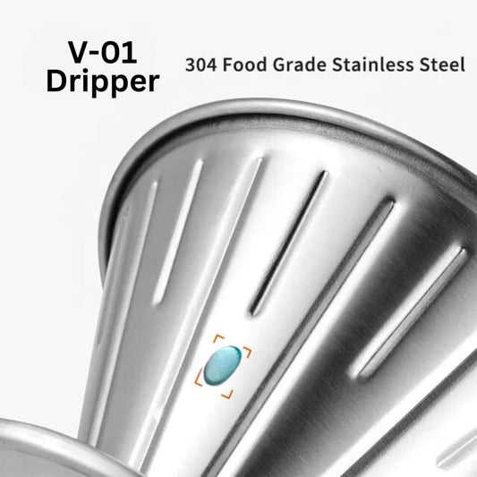 Liying 01Pcs- V01 Pour Over Coffee Dripper Stainless Steel without handle Metal Reusable Cone Coffee Filter Slow Brewing Accessories for Home Cafe Restaurants