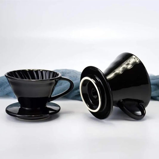 Liying Ceramic Coffee Dripper, Pour Over Coffee Maker for 1-2 Cups, V60 Filter, Black (Small)